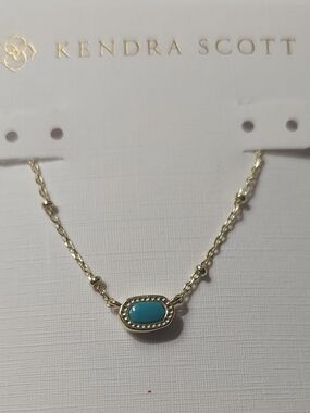 Kenneth Jay Lane Gold Chain Necklace with Turquoise Oval Pendant